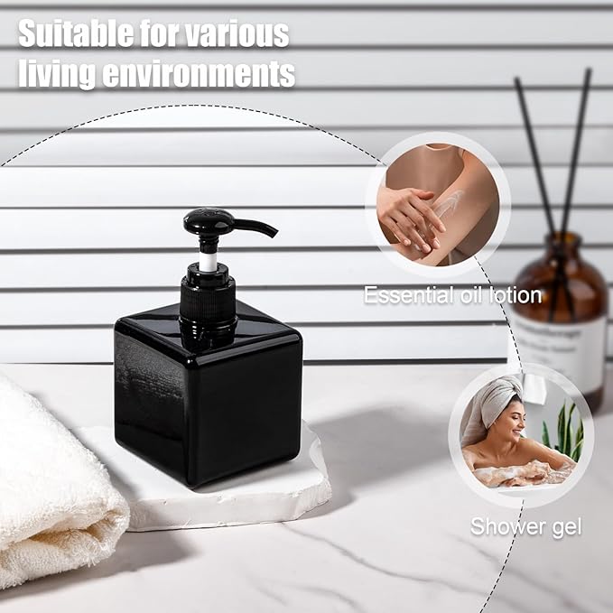 Hand Soap Dispenser, Plastic Pump Bottles, Refillable Empty Lotion Dispenser Liquid Container for Bathroom Kitchen College Dorm, 8.5 oz 2 Pack Black