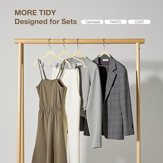 Korpai 24-Pack Beige Velvet Hangers with Clips Adjustable,Adult Hangers,Outfit Hangers,Heavy-Duty,Non-Slip,Space Saving, Felt Hanger for Pants, Skirts, Suits,Coats, Dresses ect.
