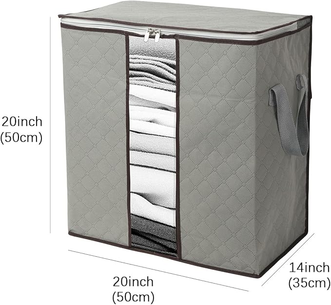 2 Pack Foldable Large Storage Bags 20 x 14 x 20 (L x W x H) inch for Comforter Quilt Blanket Clothes with Clear Window & Handles - Easy to Fit King Size Comforter Set - Closet Under Bed Organizer