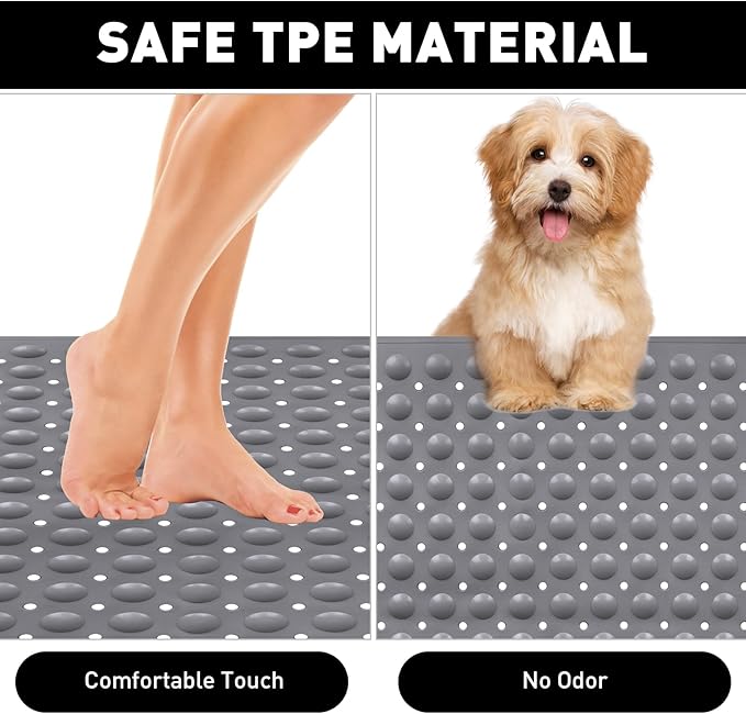 Mofonky Shower Mat Non Slip: 35.4 x 23.6 Inch Extra Large TPE Shower Mats for Inside Shower - Anti Slip Shower Stall Matt with Drain Hole and Suction Cups for Elderly