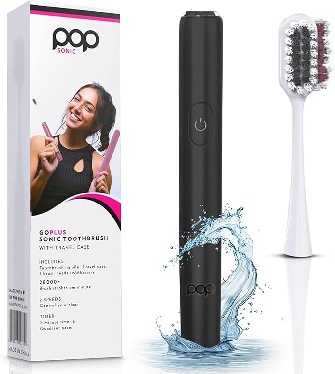 Go Plus Sonic Toothbrushes for Adults w/Electric Toothbrush Case (Black) - Electric Toothbrush for Adults & Kids - Sonic Toothbrush w/ 2 Speeds - 18000-24000 Vibrations Per Minute