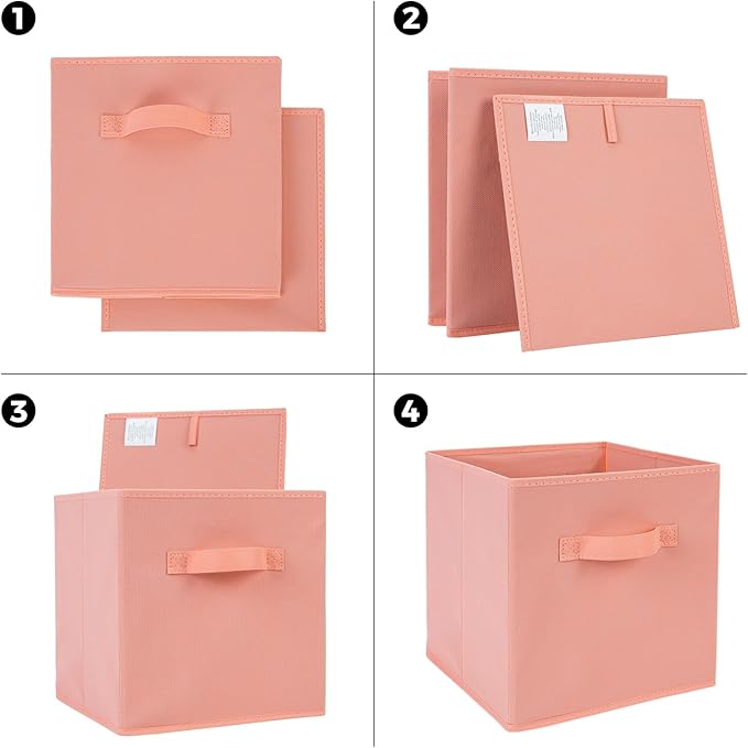 Fabric Storage Bins 6 Pack 13 inch Foldable Storage Cubes with Handles Fun Colored Durable Cube Storage Bin for Home, Playroom, Closet Organizers and Storage Green, Cyan, Purple, Yellow, Pink, Peach
