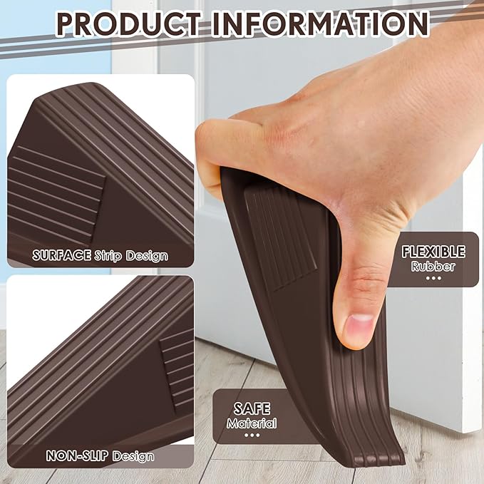 Frienda 12 Pcs Jumbo Door Stoppers Heavy Duty Door Stopper Tall up to 2inch Tall Wedge TPR Large Wedge Stackable Big Rubber Doorstop for Hotel Carpet Hardwood Concrete and Tile (Coffee)
