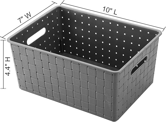 Bekith 9 Pack Woven Plastic Storage Basket, Organizing Pantry Storage Bins for Toys, Accessories, Bedroom, Classrooms, Office, School, 10" L x 7" W x 4.4" H, Grey