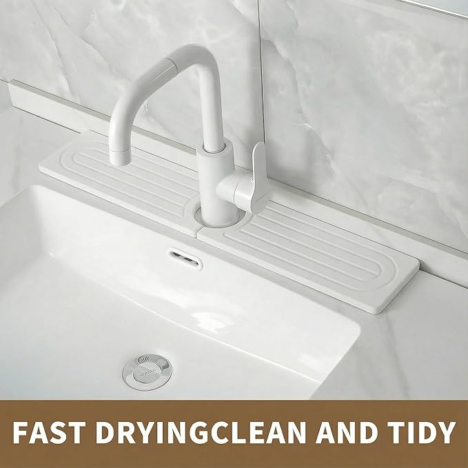 Faucet Mat for Kitchen Sink,Diatomite Fast Drying Stone Sink Tray,Faucet Splash Guard for Bathroom Counter [15.8"x4"],Super Absorbent, Prevents Moisture Buildup