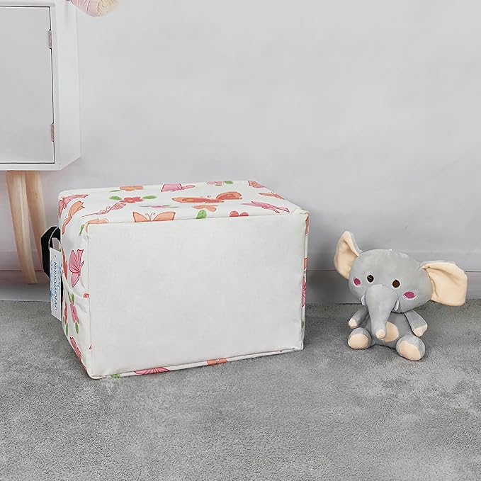 LANGYASHAN Rectangular Storage Bin Collapse Canvas Fabric Cartoon Storage Basket with Handles for Organizing Home Kitchen Boys and Girls Toys Office Closet Shelf Baskets (Rec Pink Butterfly)
