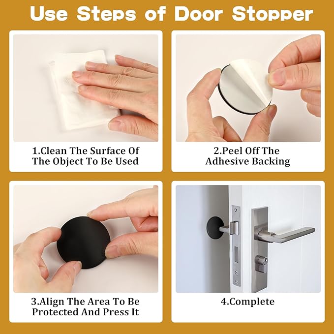 JULBEAR Door Stopper Wall Protector, Door Knob Stoppers with Strong Back Adhesive, Quiet, Shock, Absorbent Silicone, Doors Handle Bumpers Wall Surfaces Protector (12, Black)