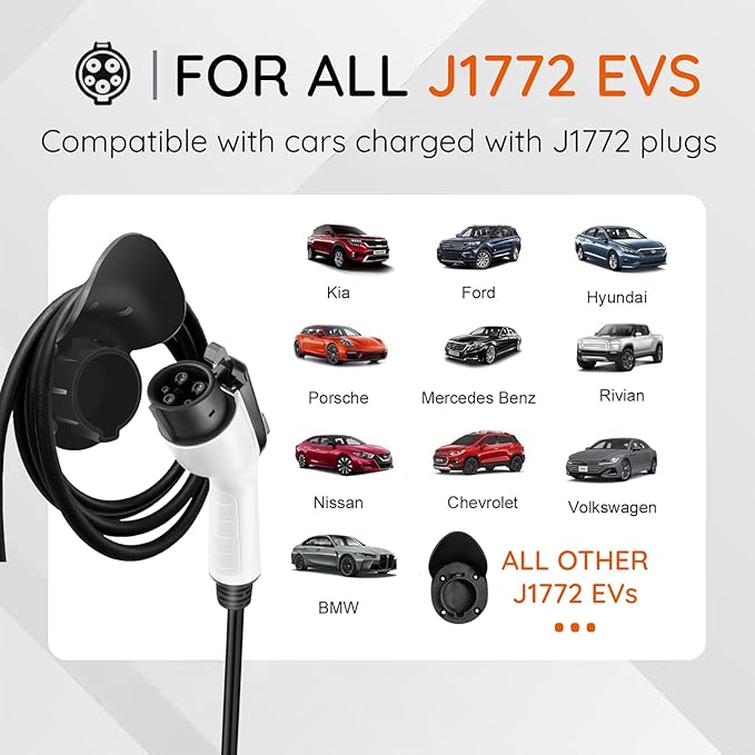 EV Charger Holder SAE J1772 Wall Mount Charging Cable Hanger Organizer, Nozzle Holster Dock Electric Vehicle EVSE PHEV Car Plug Space Saving Garage Wall Connector Cord Hook for Outdoor Indoor
