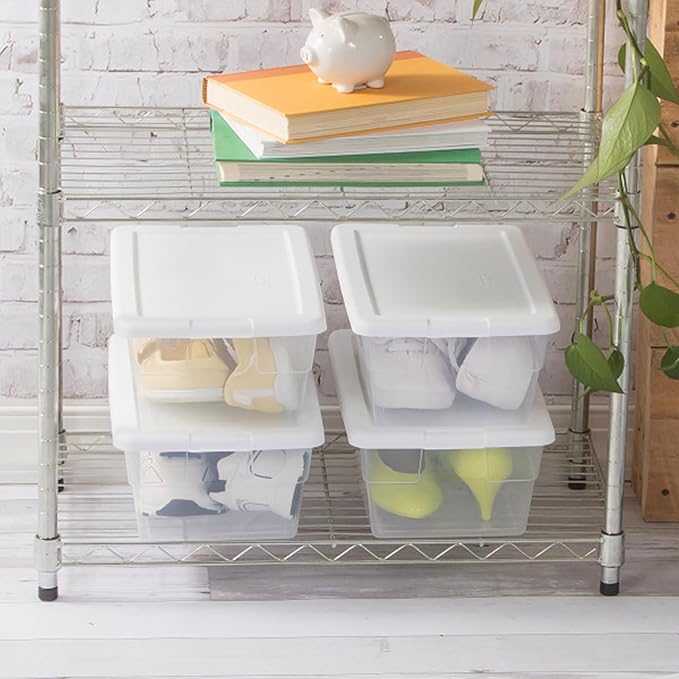 Sterilite 12-Pack 6 Quart Storage Boxes, Stackable Clear Plastic Bins with Snap-On Lids – Heavy-Duty Organizing Containers for Closet, Bathroom, and Office