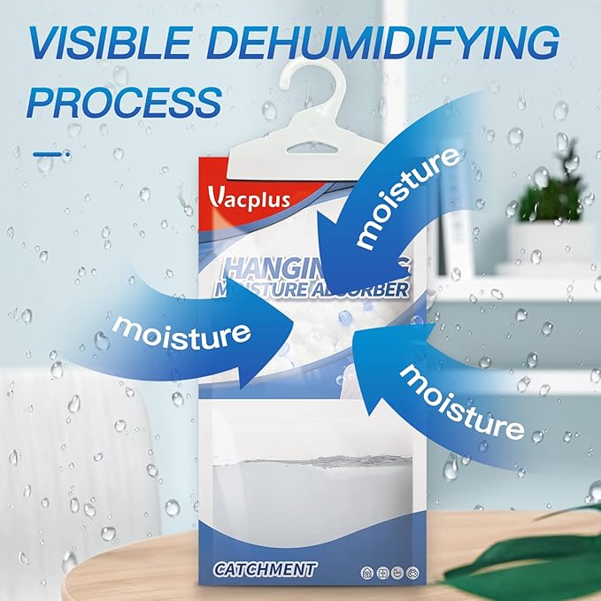 Vacplus Moisture Absorbers, Hanging Closet Dehumidifier Bags, Humidity Packs, Desiccant, Closet Dehumidifiers with Linen Fragrance, 20 Pack, 9.8 OZ
