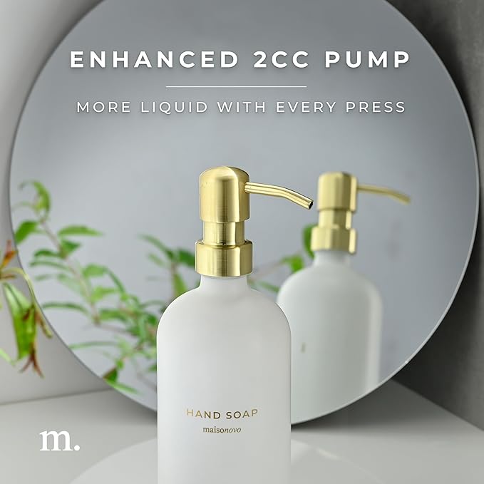 MaisoNovo Soap Dispenser 1-Piece Set | 16.9oz White Bottles with Gold Stainless Steel Pump Core