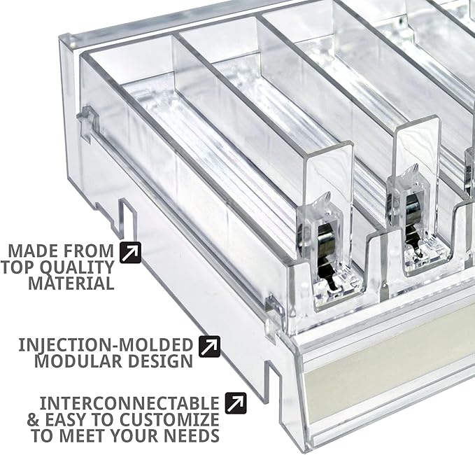 Azar Displays 225830-8COMP-CLR 8 Compartment Divider Bin Cosmetic Tray with Pushers - 8 Slots per Tray, 2-Pack, Clear