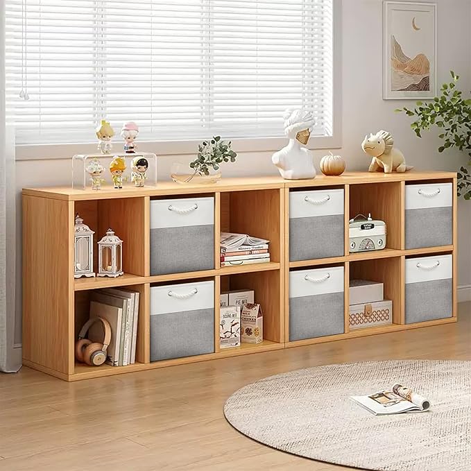 13x13 Storage Cube Bins 4Pack,Collapsible Cube Storage Organizer for Closet, Fabric Storage Box w/ Rope Handles, Foldable Storage Baskets for Shelves, Clothes,Closet Organization - White/Gray