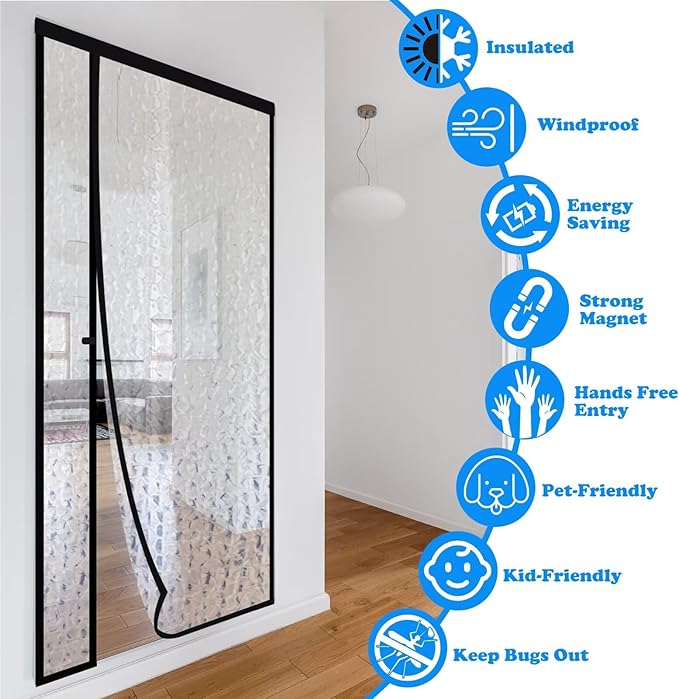RELIANCER Magnetic Thermal Insulated Door Curtain,Waterproof EVA Door Cover,Left Right Side Opening,Fit Doors Size 39"x82",Self-Closing Insulated Doorway Curtain,Patio Auto Close Thermal Doors Screen