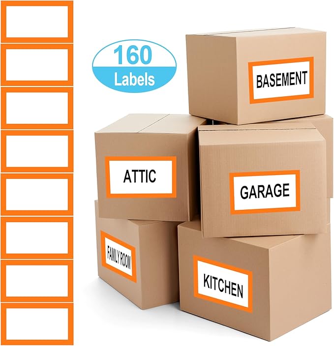 6 x 4 inch Large Moving Labels for Boxes, Blank Moving Boxes Labels Stickers, 160pcs 8 Color Coded Moving Stickers Packing Labels Stickers for Home Organization Projects, Kitchen, Storage Bins, Orange