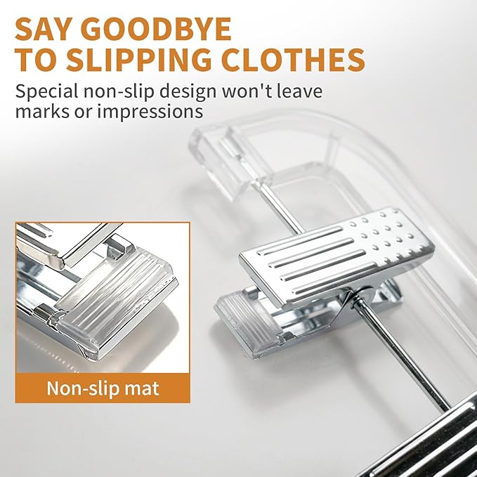 12 Pack Premium Clear Pants Hangers, Plastic Hangers with Adjustable Clips Non-Slip Clip 360° Swivel Hook for Pants, Trousers