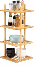 Expandable Bamboo Corner Shelf - Dish/Plate Organizer for Cabinet, Kitchen Counter Shelf & Small Kitchen Shelf, Adjustable (1, 4Tier-Large-6.7" H)