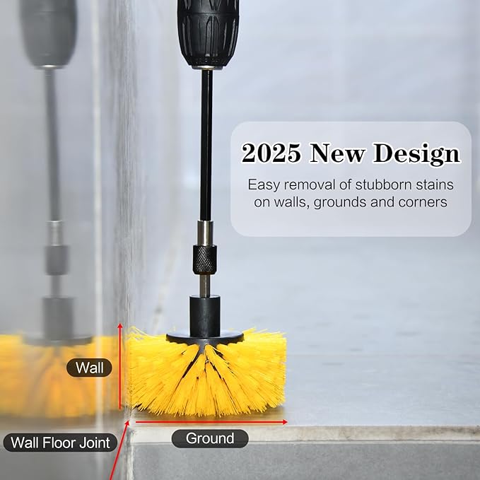 4pcs Drill Brush Attachment Kit, 2025 New Grout Drill Brush Set, All Purpose Power Scrubber Cleaning Kit for Bathtubs, Tile Grout Lines, Bathroom, Showers, Tile, Tile Seams