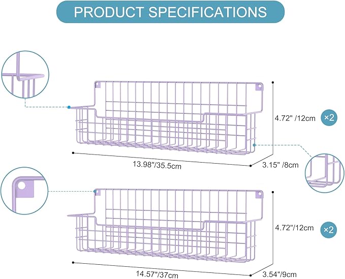 Spice Rack Wall Mount, Spice Organizer for Cabinet & Pantry Door, Set of 4 Hanging Spice Rack Saving Space for Kitchen, Purple