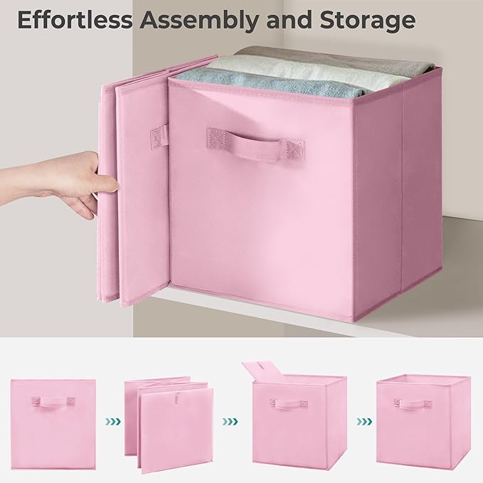 Easi 11 inch Cube Storage Bins, 3 Storage Cube Organizer, Collapsible Fabric storage cubes with Handles, Closet Storage Basket For Organization, Shelf Basket For Shelves Clothes Books, Multi