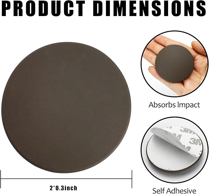 2" Wall Door Handle Stopper, 12PCS Brown Self Adhesive Wall Protector Rubber Door Bumpers, Solution for Stopping Damage from Doors Knobs, Shock Absorbent and Noise Reduction