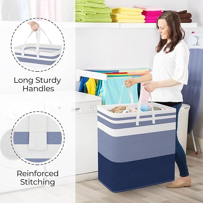 StorageRight Laundry Basket Hamper Large Collapsible Laundry Hamper with Easy Carry Handles，Freestanding Clothes Hampers for Laundry, Bedroom, Dorm, Clothes, Towels, 125L, Gradient Blue