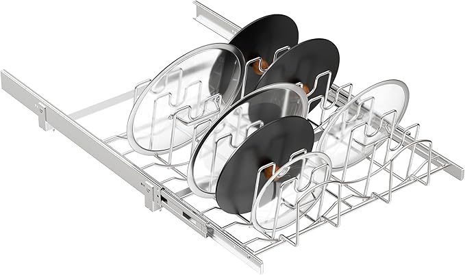 Slide Out Pot Lid Organizer Under Cabinet, Wire Dividers Kitchen Pull Out Pot Lid Storage Rack Holder, Full-Extension Rail 21" W*22" D