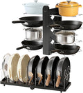 CEHNCEH Pots and Pans Organizer under Cabinet for Cabinet and Countertop Longest 28.5 in Foldable Adjustable 8-Tier Pan Organizer Rack Perfect to Store Pots, Kitchen Cabinet Organizer (Black)