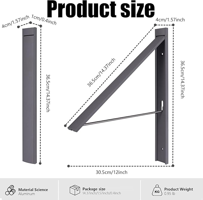 Ithywat Retractable Clothes Drying Rack, Space Saver Wall Mounted Folding Hanger for Laundry Room, Closet Storage Organization, Easy Installation Aluminium Never Rust Dryer Gray