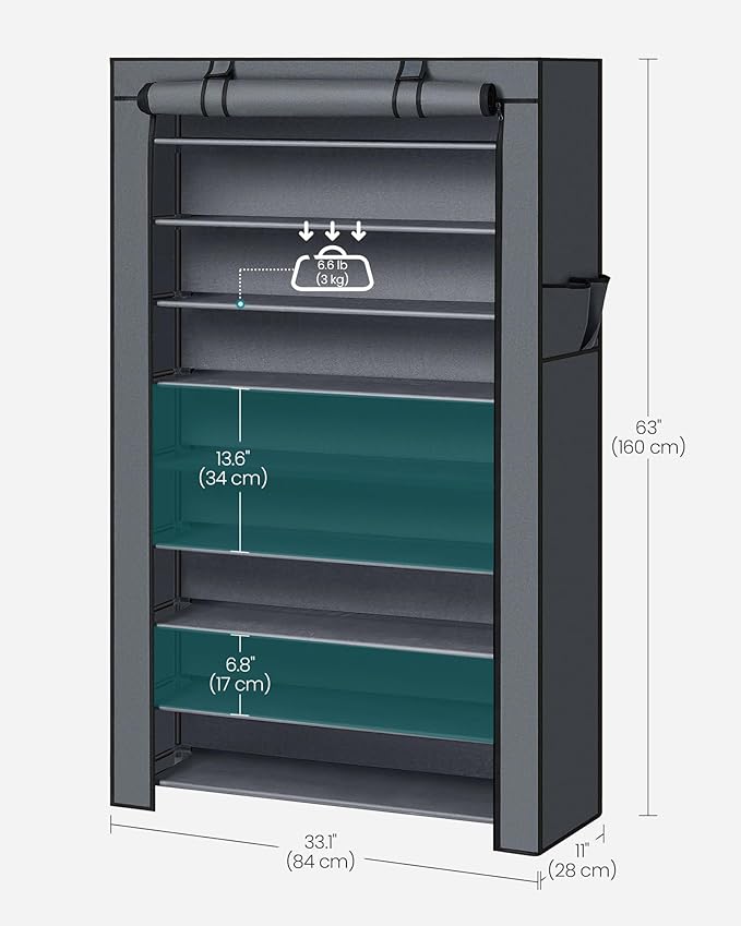 SONGMICS 10-Tier Shoe Rack, Shoe Storage Cabinet with Dustproof Cover, Free-Standing Shoe Storage Organizer for Closet, Entryway, Hold 40-50 Pairs of Shoes, for Sneakers, High Heels, Gray URXJ36G