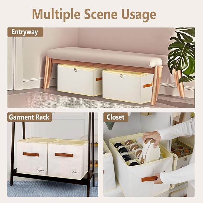 Shoe Storage Box Organizer for Closet - Space Saver Shoes Containers Bin with Clear Lids Stackable, Can Fit Ottoman, Foldable Shoe Rack Cabinet Cubby for Wardrobe (1 Pack)