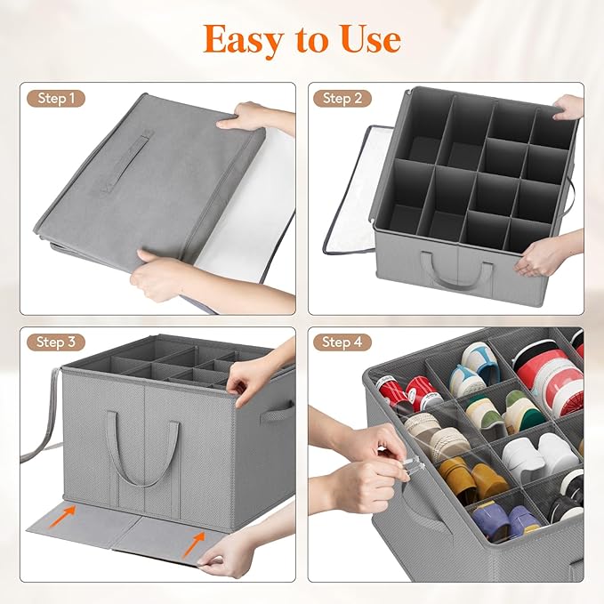 Lifewit Shoe Storage Organizer for Closet, Fabric Large Shoe Box Storage Containers with Clear Cover, Foldable Bins for Boots Heels Sneakers Fits 36-48 Pairs (Each 12-16 Pairs) 3 Pack Light Gray