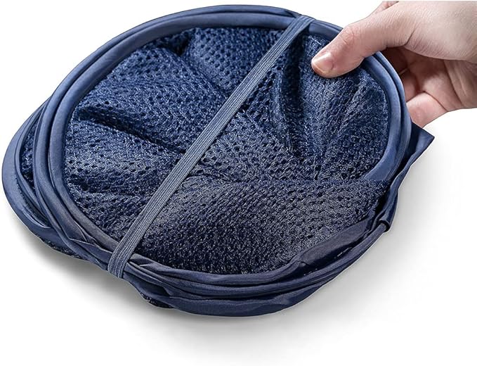 BATTOO Deluxe Strong Mesh Pop up Laundry Hamper Basket with Side Pocket Foldable Hamper for Laundry Room, Bathroom, Kids Room, College Dorm or Travel Navy + Navy