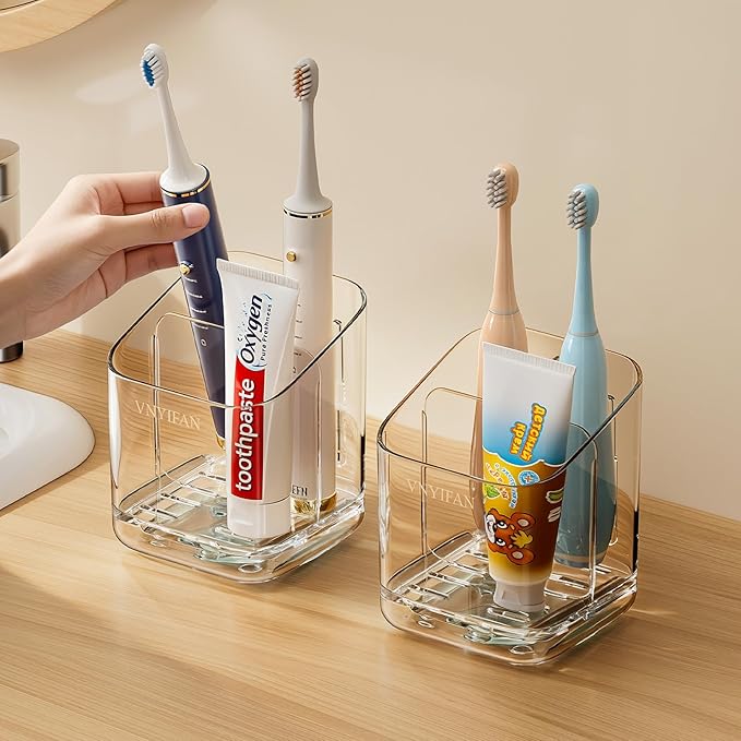 Toothbrush Holders for Bathrooms, 3 Slots Detachable Toothbrush Holder Wall Mounted with Divider, Removable Electric Tooth Brush and Toothpaste Holder Organizer for Bathroom Countertop/Kitchen/Office
