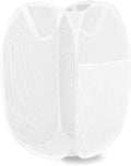 LXLOVESM Pop Up Laundry Hamper, Mesh Laundry Basket Collapsible, Foldable Hamper for Travel and Storage (White)