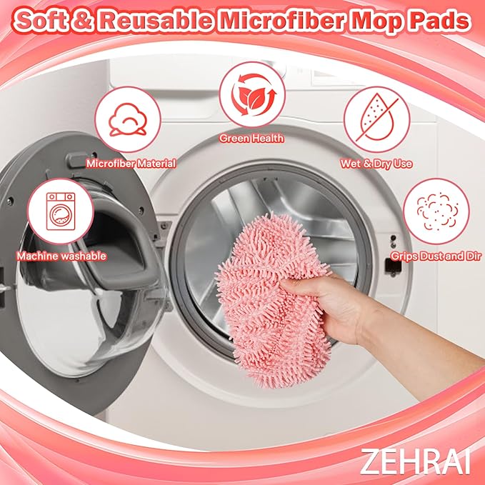 6Pcs Reusable Microfiber Mop Pads Compatible with Swiffer Sweeper Mop, Wet and Dry Flat mop Cover, Replacement Sweeping Mopping pad Refills for Surface/Hardwood Floor Cleaning