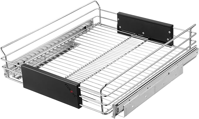 STORKING Expandable Pull Out Cabinet Organizer, Slide Out Drawers for Kitchen Cabinets, Heavy Duty Storage Drawers, Chrome Plated Cabinet Wire Shelf, Adjustable Width 12.5~20.2" W x 17.3" D