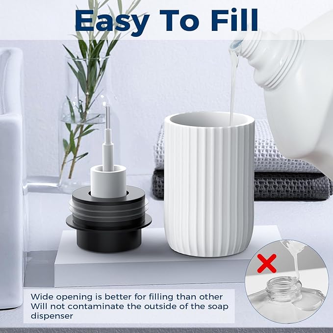 Ceramic Foaming Hand Soap Dispenser，12 oz Bathroom Soap Dispensers， Lotion Dispenser for Kitchen, Refillable Matte Streaks Soap Dispenser with Large Pump (White)