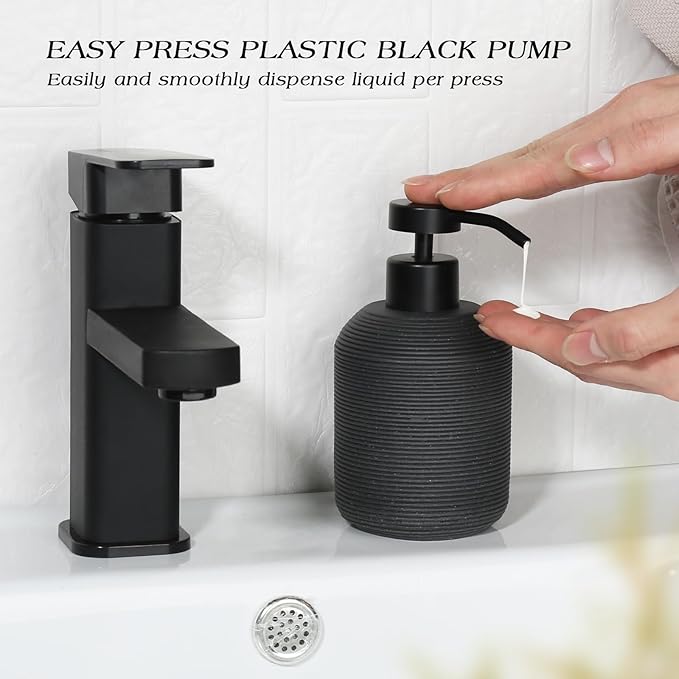 Black Hand Soap Dispenser, Matte Black Soap Dispenser for Bathroom 2 Pack, 12 Fl Oz Resin Soap and Lotion Dispensers Set with Plastic Pump, Boho Refillable Liquid Dish Soap Dispensers Bottle