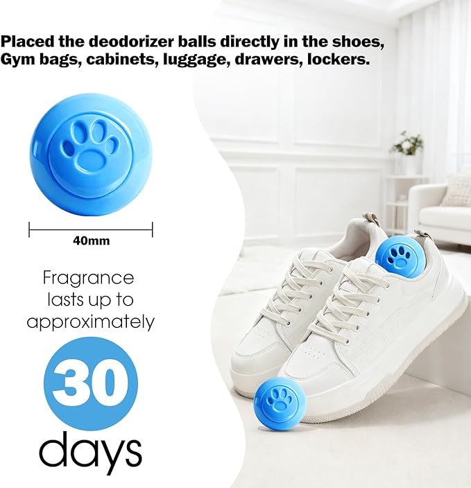 SCENTORINI Shoe Deodorizer Balls, 8 Pack Linen Scent Sneaker Deodorizer Balls, Odor Eliminator for Smell Shoes Boots, Long Lasting Shoe Freshener for Gym Bags, Drawers and Small Spaces