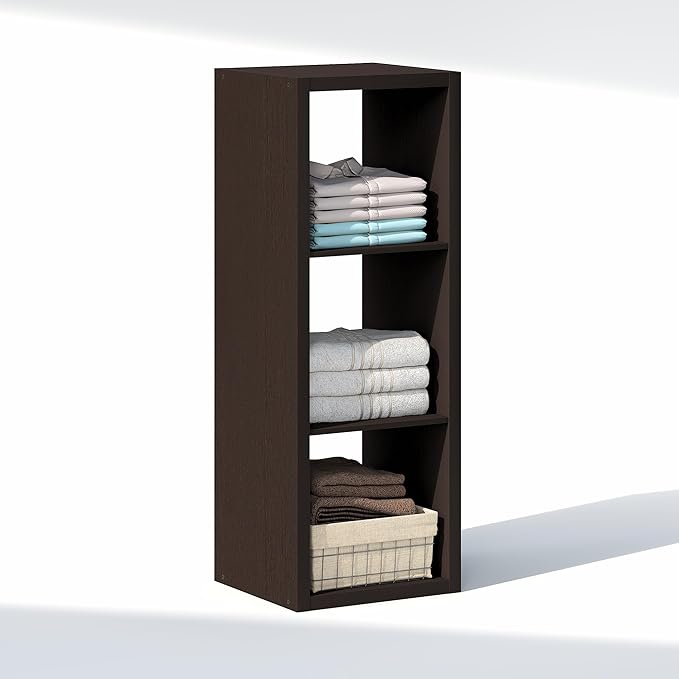 Furinno Cubic Closet Organizers and Storage, 3-Cube Closet Organizer, Open Shelf Closet Storage, Extra Thick Frame for Wardrobe, Bedroom, Living Room, Dark Oak