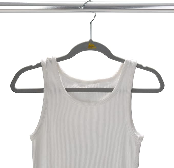 Simplify 50 Pack Kids Velvet Hangers | Slim | Non-Slip Design | Space Saving | Childrens Clothes | Shirts | Pants | Dresses | Baby Nursery | Closet Storage & Organization | Light Grey