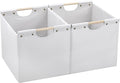 HOONEX Large Collapsible Storage Bins, Linen Fabric, Pack of 2, Storage Baskets with Wooden Carry Handles and Sturdy Heavy Cardboard, for Home, Office, Car, Nursery, White