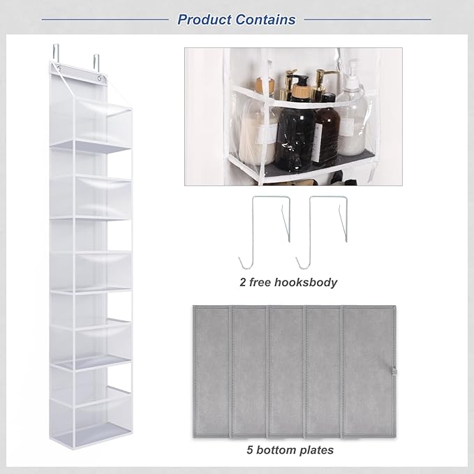 Fixwal 5-Shelf Over The Door Hanging Pantry Organizer, Room Organizer with Clear Plastic Pockets, 25lb Ultra Sturdy & Large Capacity for Closet, Bedroom, Nursery, Bathroom and Sundries