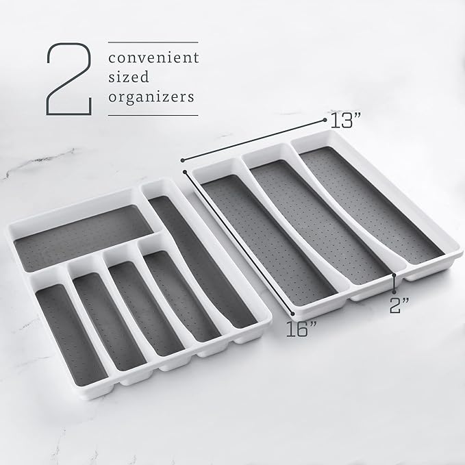 Masirs No-Slip Silverware Tray Organizer, Accommodates Different Kitchen Utensil and Cutlery Sizes, Deep Enough to Fit Entire Drawer, (2-PIECE | 9-SECTIONS)