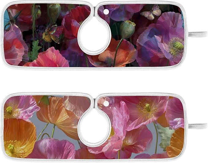Sink Faucet Absorbing Mat Kitchen Sink Splash Guard Splash Faucet Drip Catcher for Bar RV Bathroom 2PCS 14.9x5.5in Pink Purple Poppy