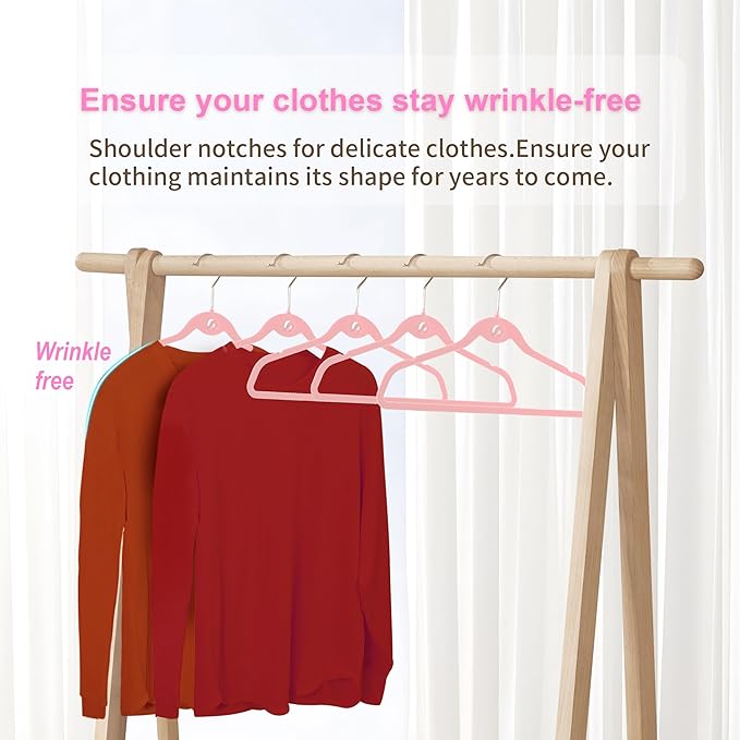 Multi-Color Velvet Hangers 50 Pack with Cascading Hooks, Non-Slip Black, Pink, White, Grey, and Purple Velvet Hangers for Clothes, Suits, and Coats