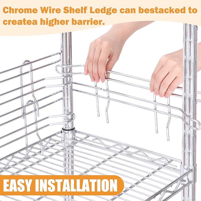 4 Pcs Chrome Wire Shelf Ledge 36 L x 4 H Wire Shelving Side Ledge Metal Shelves Accessories Pantry and Garage Storage (Silver)