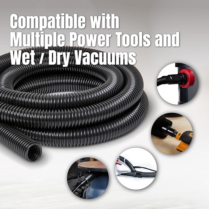 POWERTEC 70477 10 Ft. Dust Collection Hose Kit with 5 Fittings and a Tapered Reducer fits 2-1/2" to 2-1/4" ID Dust Hose/Port for Woodworking Power Tools Home and Wet/Dry Shop Vacuums