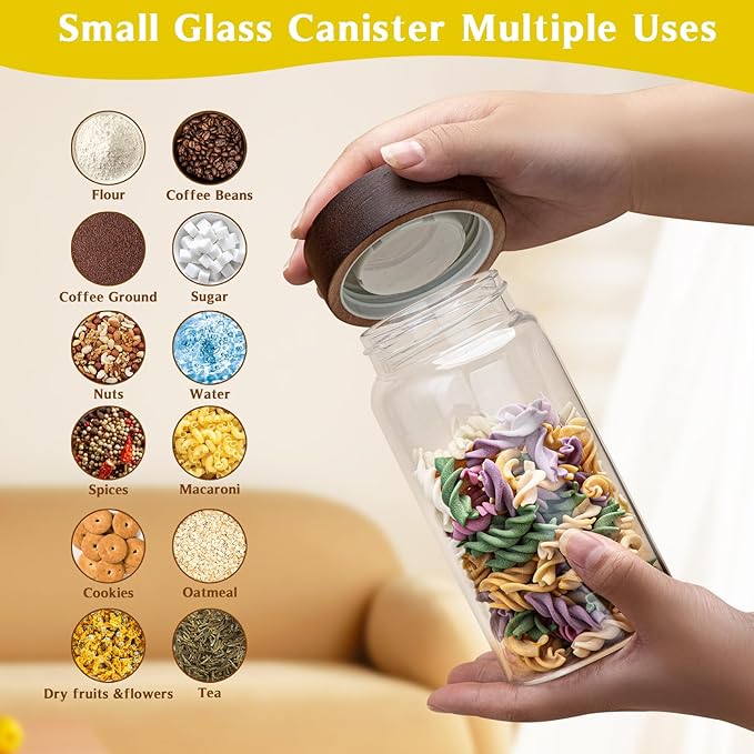 Patoper Glass Coffee Jars with Top Screw Lid Round Food Storage Canister Clear Glass Jar for Pantry Sugar Tea Coffee Bean Spice Nuts Cookies Bath Salts (2×550ml(18oz))